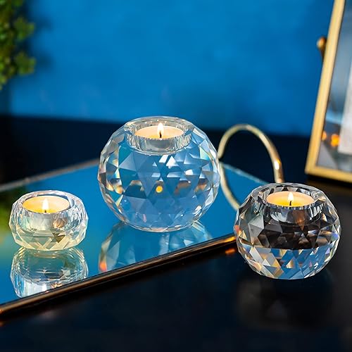 Sziqiqi Bougeoir Boule de Cristal Lot de 3, Supports pour Bougies Chauffe-Plat en Verre Transparent Chandelier pour Décoration de Chambre de Table à Dîner Mariage Cadeau Fête Méditation - Nail Gallerys