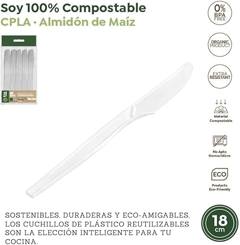 Arctic North Company Eco & Natural 200 couteaux réutilisables 18 cm. Biodégradable, emballé de manière hygiénique, compostable, sans BPA. 100% écologique - Nail Gallerys