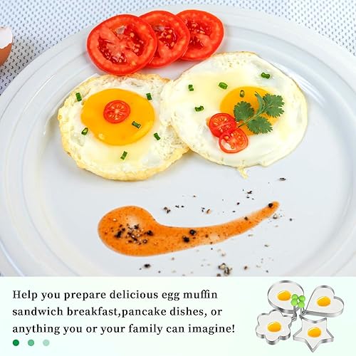 Giantree Lot de 4 moules à œufs au plat - En acier inoxydable - Avec poignée en silicone - Pour omelettes, crêpes, sandwichs, pain de viande - Rouleaux de printemps - Nail Gallerys