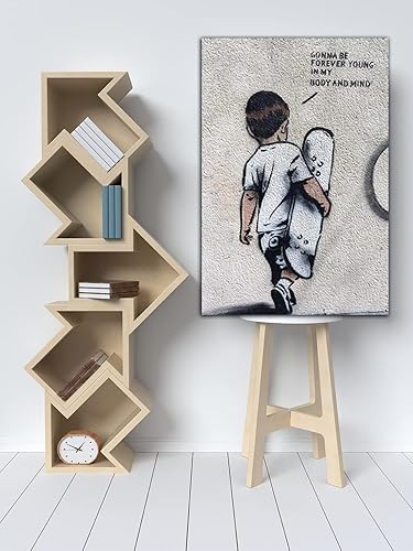HOPNRU Graffitis De Banksy Street Art Peinture GarçOn Skateboard Wall Art Photo Impression Toile Affiche Moderne Famille GarçOn Chambre DéCoration Peinture Cadeau(30x45cm-Sans cadre) - Nail Gallerys