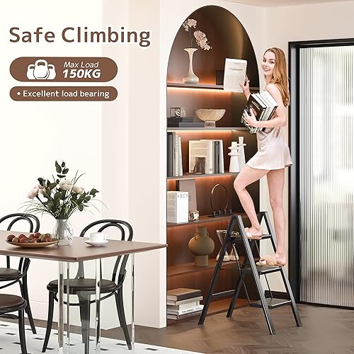 GameGem Escabeau à 2 marches pour adultes, escabeau pliable avec pied sécurisé, pédale élargie, aspect esthétique, se fond directement dans les pièces domestiques, rose - Nail Gallerys