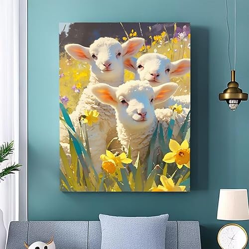 Diamond Painting Mouton Diamant Painting Enfant, Peinture Diamant Fleur Broderie Diamant Kit Complet, DIY Activité Manuelle Adulte Strass Point de Croix Painting pour Murale Décoration, 30x40CM -6002 - Nail Gallerys