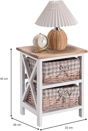 IDIMEX Table de Chevet Perugia Table de Nuit 2 paniers en Bois de Paulownia Style Shabby Chic Vintage Rustique campagnard Blanc et Brun - Nail Gallerys
