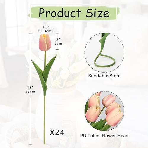 Hollyone Lot de 24 tulipes artificielles - Fleurs artificielles - Pour salle de bain - Décoration d'intérieur - 1 - Nail Gallerys