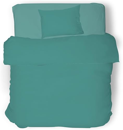 Parure de lit en Coton, 100% Coton, Respirante sans substances nocives, qualité certifiée Standard 100 par Oeko-TEX Confiance au Textile, 1 Place et demie, COL Vert, Designed in Italy - Nail Gallerys