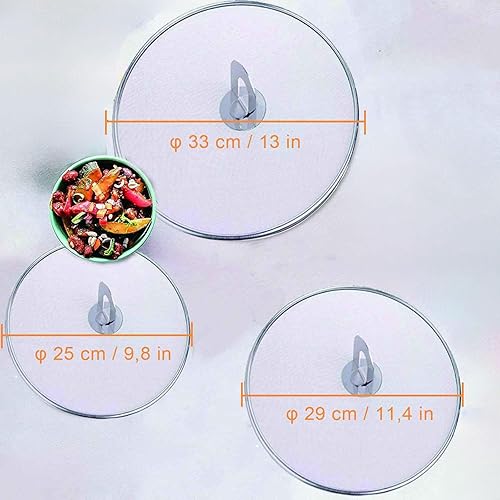 Protection Anti-éclaboussures en Acier Inoxydable, Protection Anti-éclaboussures multifonctionnelle avec poignée de Cuisine Pliable, Couvercle Anti-Graisse,Lot de 3 Ø 25/32/33 cm - Nail Gallerys