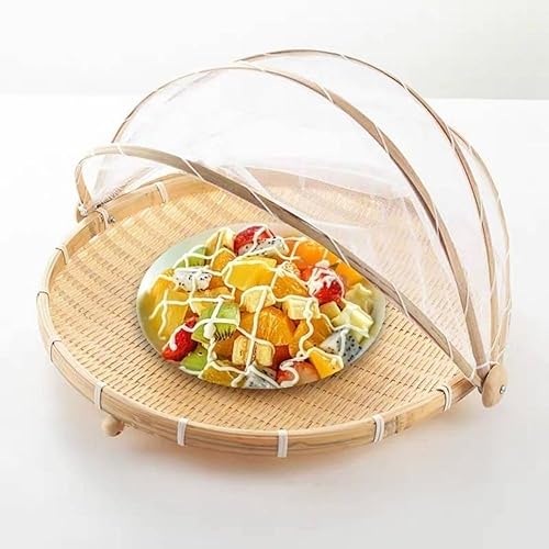 NatureMan Panier de rangement rond en bambou beige 30 cm de style rustique/rustique léger avec cordon de fermeture pour l'extérieur - Nail Gallerys