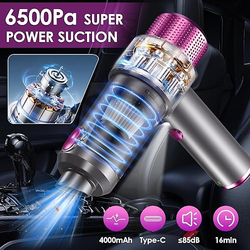 Anluomania Aspirateur à Main, 6500Pa 4 en 1 Portable Mini Aspirateur à Main sans Fil, Multifonctionnel Aspirateur Voiture Puissant, Rechargeable par USB, pour Maison Voiture Bureau Table - Nail Gallerys