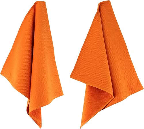 Lot de 2 torchons de cuisine 50x50 cm nid d'abeille PURE KITCHEN WAFFLE Orange - Nail Gallerys