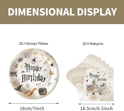 AINIUNIU Anniversaire Vaisselle de Fete, 40 Pièces Decoration Anniversaire Wizard, Harry Magicien Vaisselle Jetables Papier Serviettesr, pour Enfants Anniversaire Fête - 20 Invités - Nail Gallerys