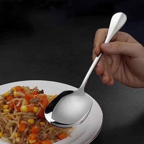 Grandes cuillères pour servir des aliments, grandes cuillères pour servir – Grande cuillère à riz en acier inoxydable, cuillère de service ergonomique en métal, couverts de cuisine, couverts à salade - Nail Gallerys