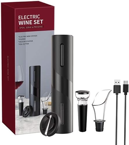 Ouvre-bouteille électrique avec câble de charge USB, coupe-capsule, bouchon de bouteille de vin et bec verseur - pour la maison, le restaurant, les fêtes, comme cadeau pour la famille - Nail Gallerys