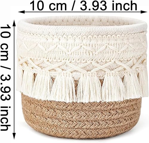 Porte-Pinceaux de Maquillage, Mini Panier Rangement 10 x 10 cm, Paniers avec Décor Bohème, Organisateur pour Stylos, Crayons, Pinceaux (Blanc+Kaki) - Nail Gallerys