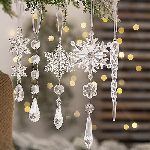 Arbre De Noel Décorations en Acrylique,24 Pièces Stalactites de Noël Suspendu en Acrylique, Flocons de Neige Transparent en Acrylique avec Corde pour Décoration de fête d'arbre de Noëll - Nail Gallerys