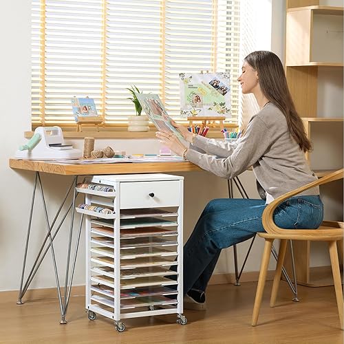 Caydo Organisateur de stockage de papier 30x30cm - Chariot de stockage à rouleaux à 10 niveaux avec tiroir Table d'artisanat Organisation Station de travail pour salle d'artisanat Maison - Nail Gallerys