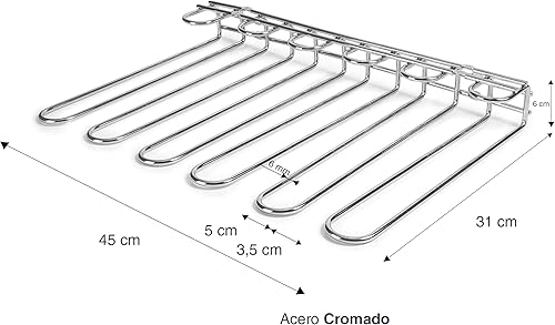 Lacor Support mural ou plafond, 45 x 31 cm, 20 tasses avec outils de montage en acier inoxydable, Métallique - Nail Gallerys