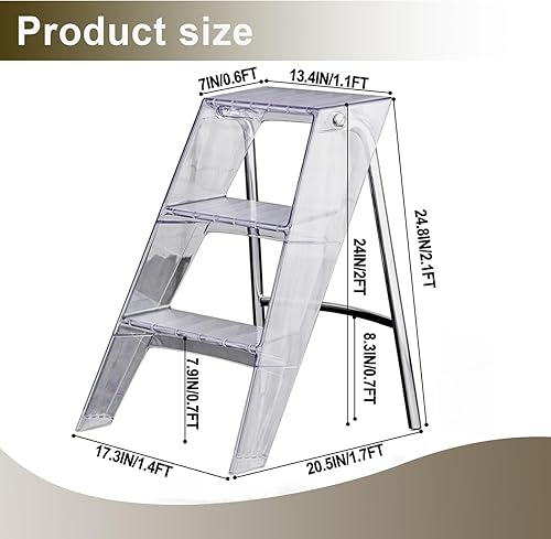 Escabeau 3 marches Pliable, Échelle en Acrylique Transparent, Marchepied Décoratif Moderne, Escabeau léger jusqu'à 150 kg Tabouret pour Maison et Bureau - Nail Gallerys