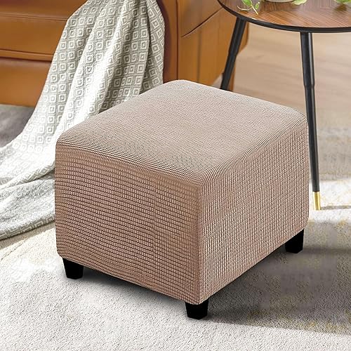 qiden Housse De Pouf Carré 33-45cm /72-82cm/80-100cm Extensible Housse pour Pouf, Protéger Housse De Repose Pied, Couvre Pouf Carré -Bleu d'eau profondeM - Nail Gallerys
