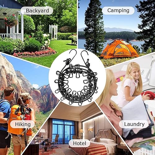 katmerio 2 pièces Corde à Linge,Portable élastique Ajustable Rétractable Corde à Linge antidérapante extérieure de Camping avec 12 Clips et Boucles de Positionnement,Accessoires de Extérieur - Nail Gallerys