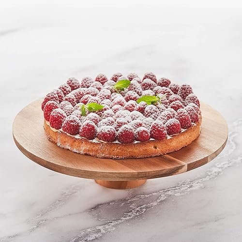 Point-Virgule Présentoir à Gateau sur Pied, Support à gâteau de 7.5cm de Haut, Plat à gâteau en Bois d'acacia, 28cm - Nail Gallerys