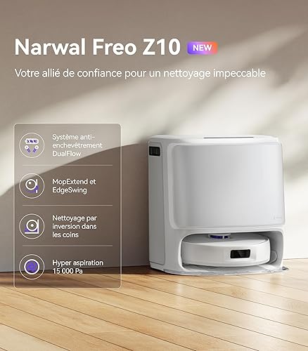 NARWAL Freo Z10 Robot Aspirateur et Serpillière avec Système Anti-Emmêlement, 15 000 Pa, Lavage et Séchage, Vidange Automatique, Évitement d'obstacles, pour Poils d'animaux et Cheveux Longs - Nail Gallerys