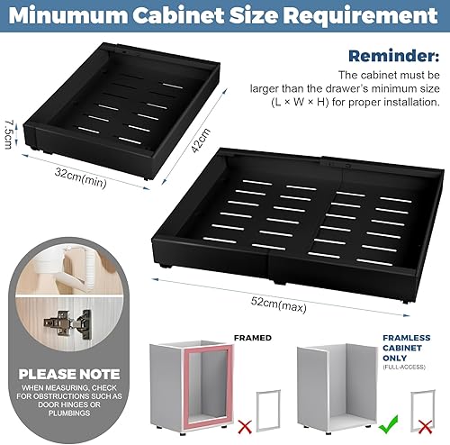 EOJDDPA Lot de 2 étagères coulissantes télescopiques extensibles pour armoire de cuisine, largeur réglable de 31,5 cm à 52 cm, sans perçage, avec système de rail pour base de cuisine - Nail Gallerys