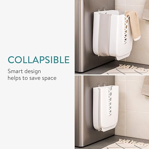 Navaris Panier Linge Pliable - Corbeille Plastique Linge Sale 30 L Fixation Murale - Panière à Linge rétractable bac Rangement Salle de Bain - Nail Gallerys
