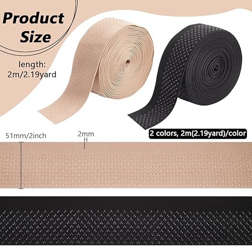 BENECREAT 4 m 2 couleurs Bande de Préhension Élastique en Silicone Antidérapante 51mm de Large Ruban Adhésif en Polyester en Silicone Dot pour Accessoires de Couture de Vêtements Épaisseur de 2mm - Nail Gallerys