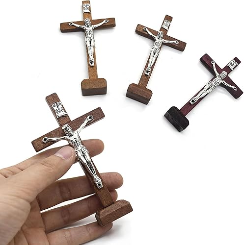 HYROOY Crucifix catholique en bois avec support, prière religieuse, décoration de table pour la maison, étagère, décoration de table, cadeau en bois - Nail Gallerys