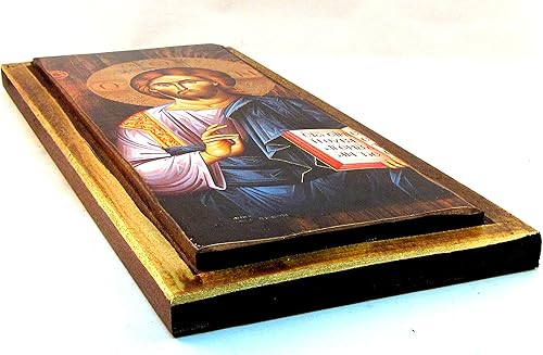 Icône en bois fait main, Chrétienne orthodoxe grecque, representant Jésus Christ / H3 - Nail Gallerys