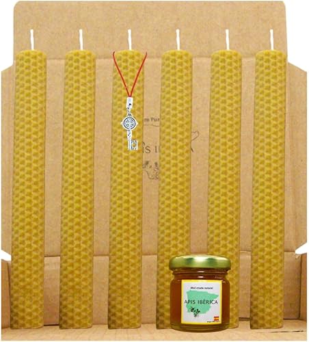 Bougies de miel 100 % cire d'abeille naturelle espagnole - Aromathérapie relaxante - 6 bougies - Durée 7 heures - Décoration écologique - Sans substances toxiques - Origine espagnole - Rituel magique - Nail Gallerys