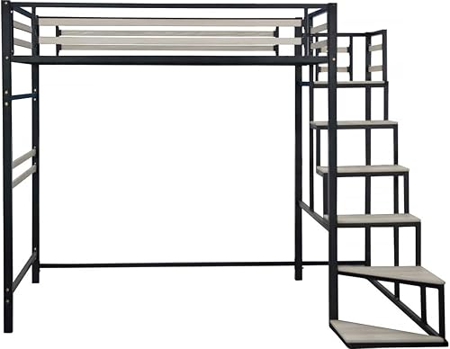 Habitat et Jardin Lit Mezzanine en métal avec escalier Lena - 140 x 190 cm - Noir - Nail Gallerys