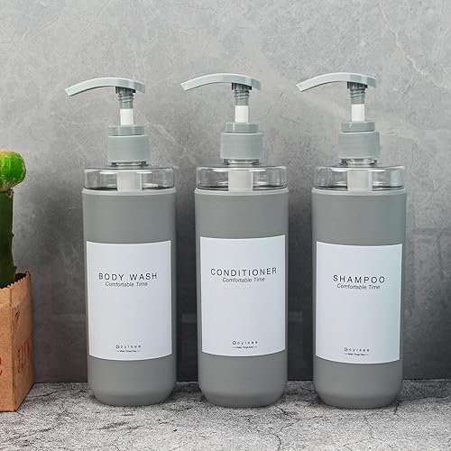 Distributeur de Douche GOYISEE, 3 Bouteilles en Plastique pour Savon et shampooing (Gray-3Pack), Accessoire de Salle de Bain Pratique - Nail Gallerys