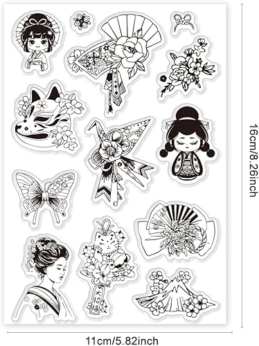 PH PandaHall Tampon en Silicone Oriental Elements pour la Fabrication de Cartes Tampon en Caoutchouc Transparent de Style Chinois pour Femmes pour Photos Scrapbooking Peinture Artisanat - Nail Gallerys