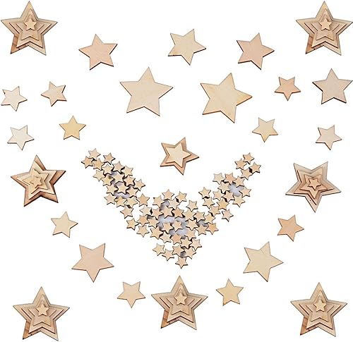Lot de 300pcs 10+20+30+40mm Embellissement Etoile en Bois Naturel pour Nature Decoration de Table Mariage Confettis DIY Scrapbooking - Nail Gallerys