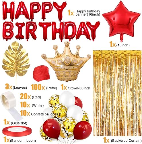 Daypicker Décoration fête Anniversaire Or Rouge Ballon Kit, Bannière Joyeux Anniversaire, Or RougeRideau, Confettis Or Rouge Ballon, Ballons étoile Coeur, pétale pour13e15e18e 19e 20e 21e26e 30e40e - Nail Gallerys