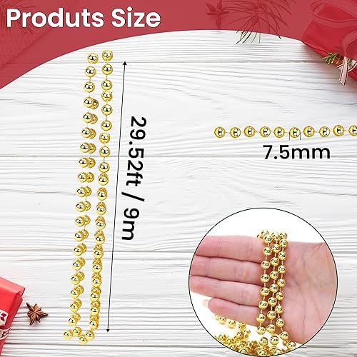 Trimming Shop Guirlande de perles de 9 m pour décorations de sapin de Noël – Guirlande de perles dorées de 7,5 mm, chaîne de perles et guirlande de perles artificielles pour Noël, mariage et - Nail Gallerys