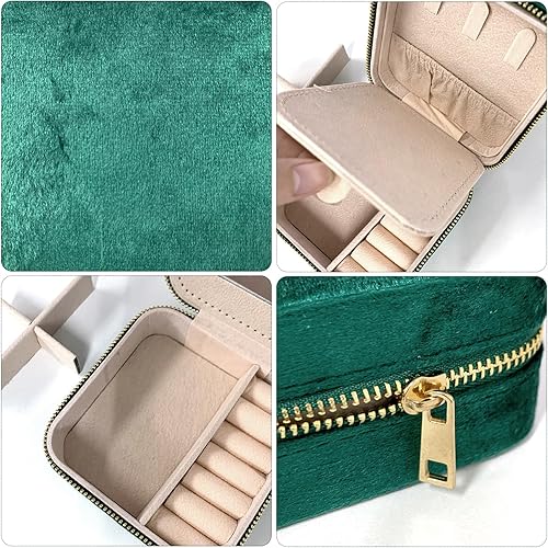 MEMOFYND 1 boîte à bijoux carrée en velours vert avec 1 chiffon de polissage en argent blanc, bagues, boucles d'oreilles, colliers et bracelets. - Nail Gallerys