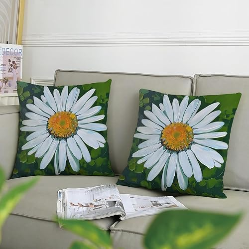 Lot de 2 housses de coussin carrées pour décoration extérieure, canapé, 40,6 x 40,6 cm, marguerites de tournesol et botanique, vert printanier - Nail Gallerys