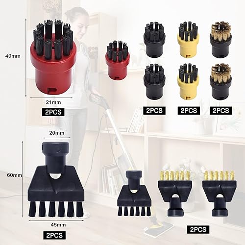 ANBOO 12 Pcs Accessoires pour Nettoyeur Vapeur Kärcher SC1 SC2 SC3 SC4 SC5, Nettoyeur Vapeur Brosses Rondes Buse Embouchure Pièces de rechange, Comprenant 8 Brosses Rondes et 4 brosse Plate - Nail Gallerys