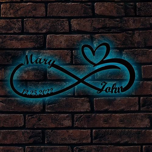 Jinlinjew Signe en métal Infini personnalisé avec lumières LED Signe de Coeur Décoration Murale en métal Décoration extérieure Cintre de Porte d'entrée Nom personnalisé Date Porte Décoration Murale - Nail Gallerys
