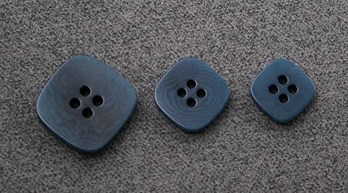 Lot de 6 boutons carrés bleus en véritable noix de pierre - 4 trous - Veinure visible plate - 15 mm, 17 mm ou 23 mm (15 mm) - Nail Gallerys