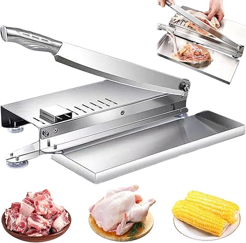 Coupe-os, trancheuse de viande manuelle en acier inoxydable avec échelle et plateau de nourriture, coupe-viande qui épargne du travail avec poignée non glisser et aspirant pour la cuisine, coupe-os - Nail Gallerys