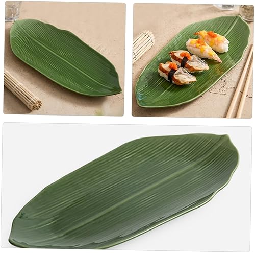 IMIKEYA Assiette À Sushi Japonaise en Céramique en Forme De Feuille Assiette Décorative pour Sashimi 37 Cm Verte - Nail Gallerys