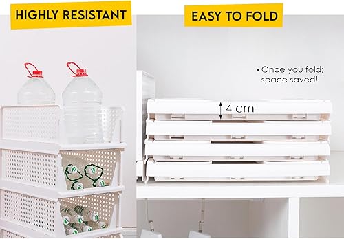 PAIDE P Organisateur de Placard Empilable. Pack de 4 Organisateur Armoire Vetement. Tiroirs Pliables en Plastique. Les Boîtes de Rangement Permettent d'économiser de l'espace. (S-44x34x14) - Nail Gallerys