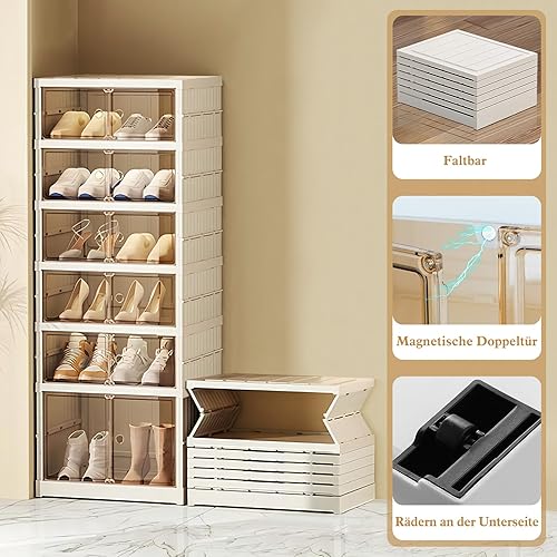 UHAPEER Boîte à chaussures pliable transparente à 6 couches avec porte magnétique - Lot de 12 boîtes de rangement pour chaussures - Modern, Functional, Ambre et Blanc, Rectangulaire, Empilable - Nail Gallerys
