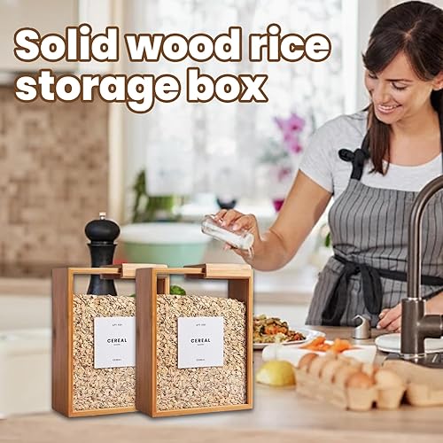 4pcs Rangement de conteneurs de céréales, distributeur riz en bois en bois bambou 9x7x3 pouces avec couvercles amovibles, rangement cuisine transparent pour collation, riz, farine, pâtes - Nail Gallerys