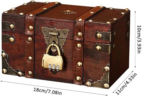 IWILCS Coffres au trésor en bois, Petit coffre au trésor, Boîte à Trésor, Coffre Tresor Coffre en Bois, pour ranger des colliers, des boucles d'oreilles, des bagues - avec Cadenas - Nail Gallerys