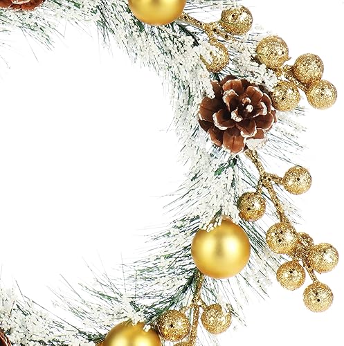 COM-FOUR® Couronne de Porte de Noël - Couronne de l'Avent avec Aiguilles de pin et Boules de Sapin de Noël - Couronne décorative Ø Environ 25 cm - décoration de Noël (Vert/Blanc/Couleur Or) - Nail Gallerys