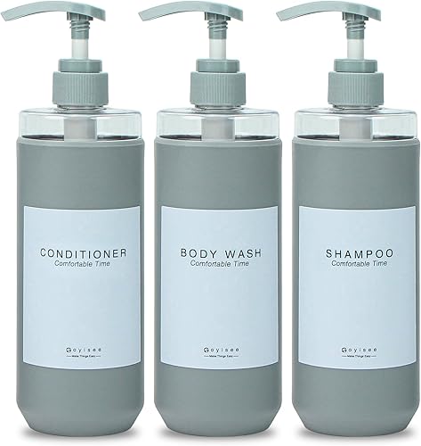 Distributeur de Douche GOYISEE, 3 Bouteilles en Plastique pour Savon et shampooing (Gray-3Pack), Accessoire de Salle de Bain Pratique - Nail Gallerys